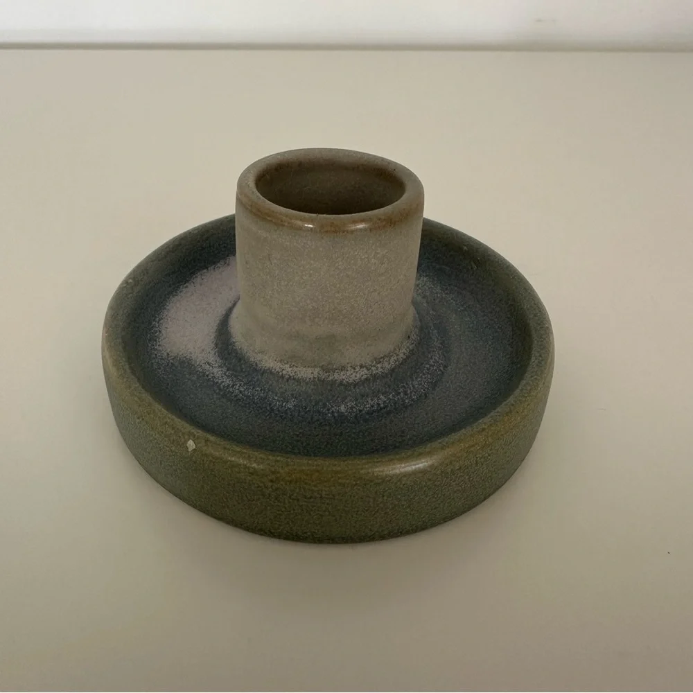 NWT Anthropologie Stoneware Taper Candle Holder in Blue Green 1.5